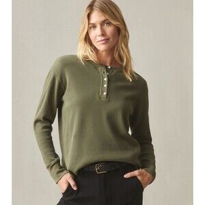 American Giant Thermal Henley Shirt Womens Small Olive Green Waffle USA NEW